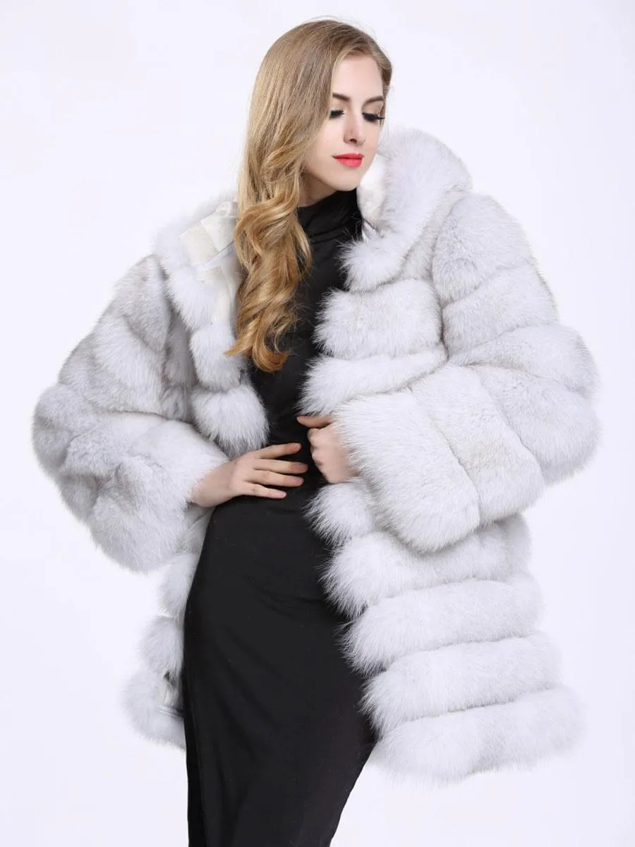 Luxurious Hooded Faux Fox Fur Coat, Eco-friendly Winter Fur Coat for Women