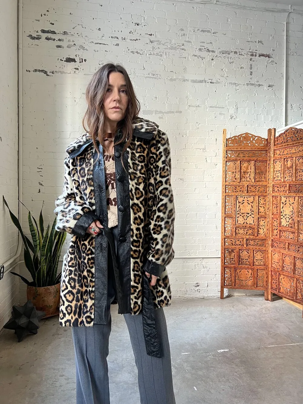 Faux Leopard Fur Coat in Large Size from the 1960s