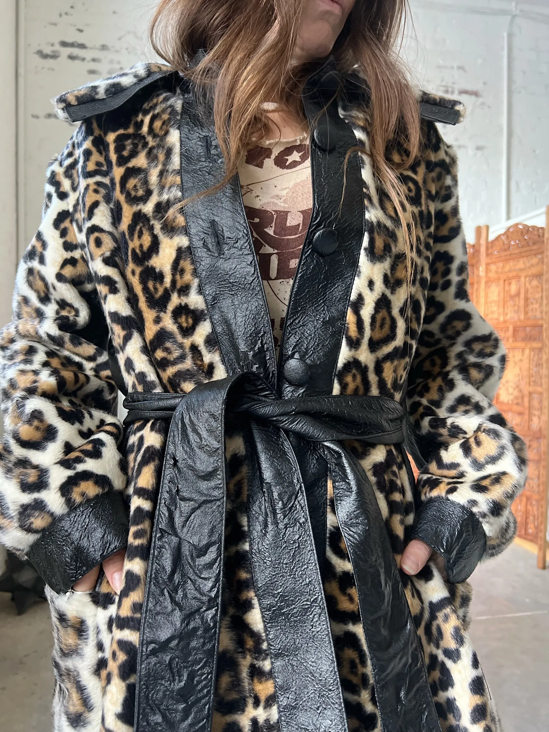 Faux Leopard Fur Coat in Large Size from the 1960s