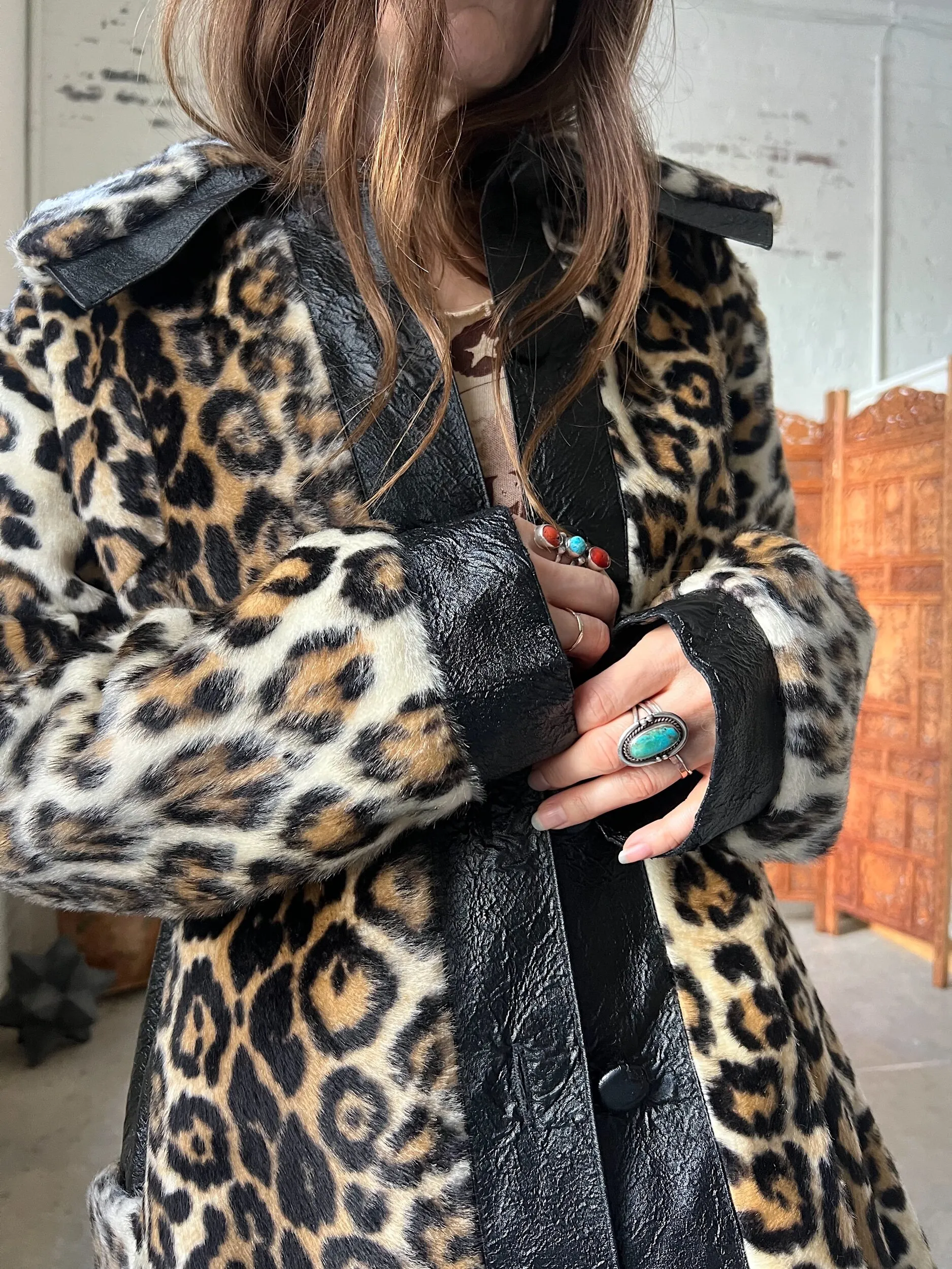 Faux Leopard Fur Coat in Large Size from the 1960s