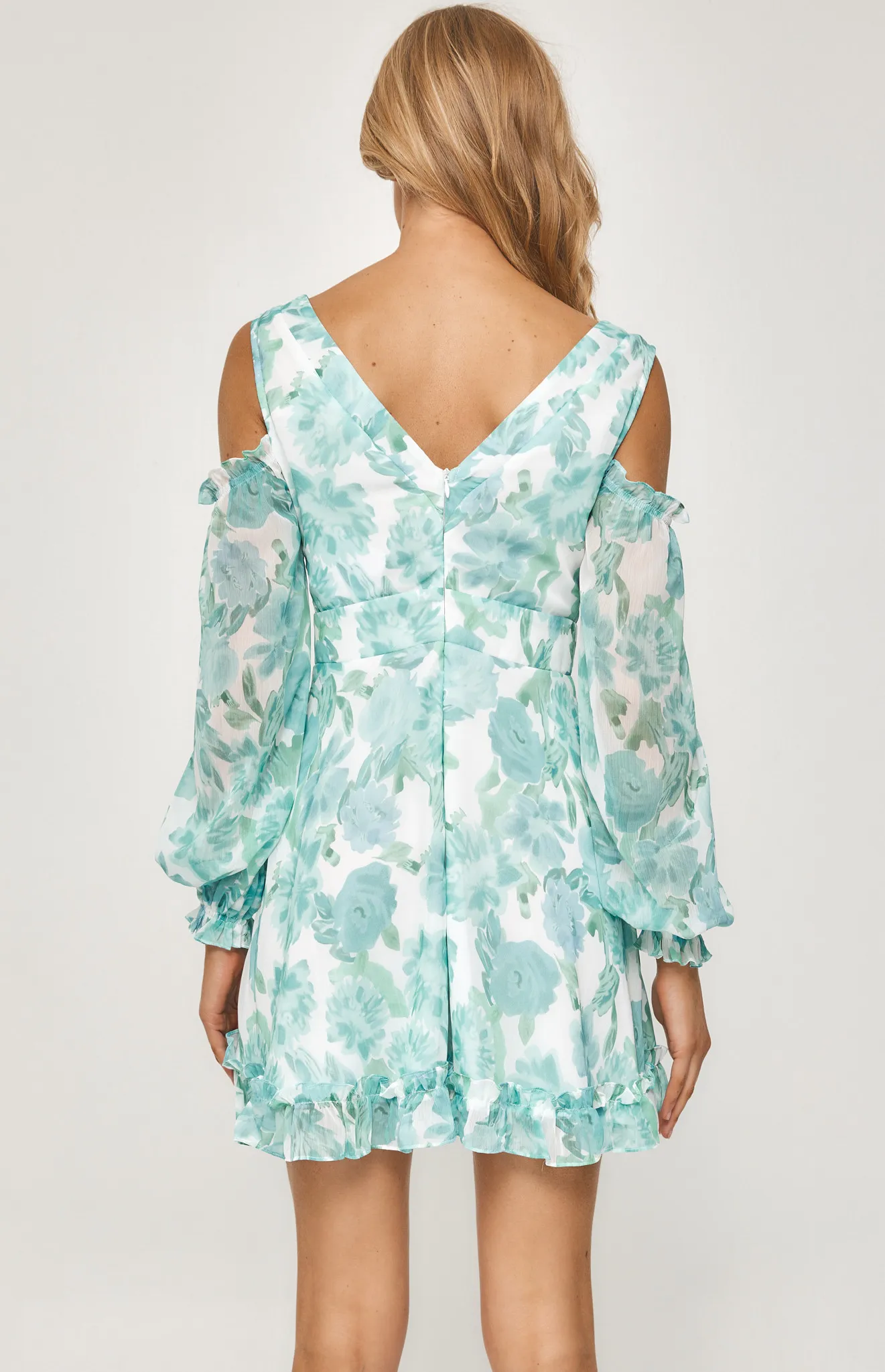 Floral Chiffon Dress Cut Shoulder Detail (WDR453B)