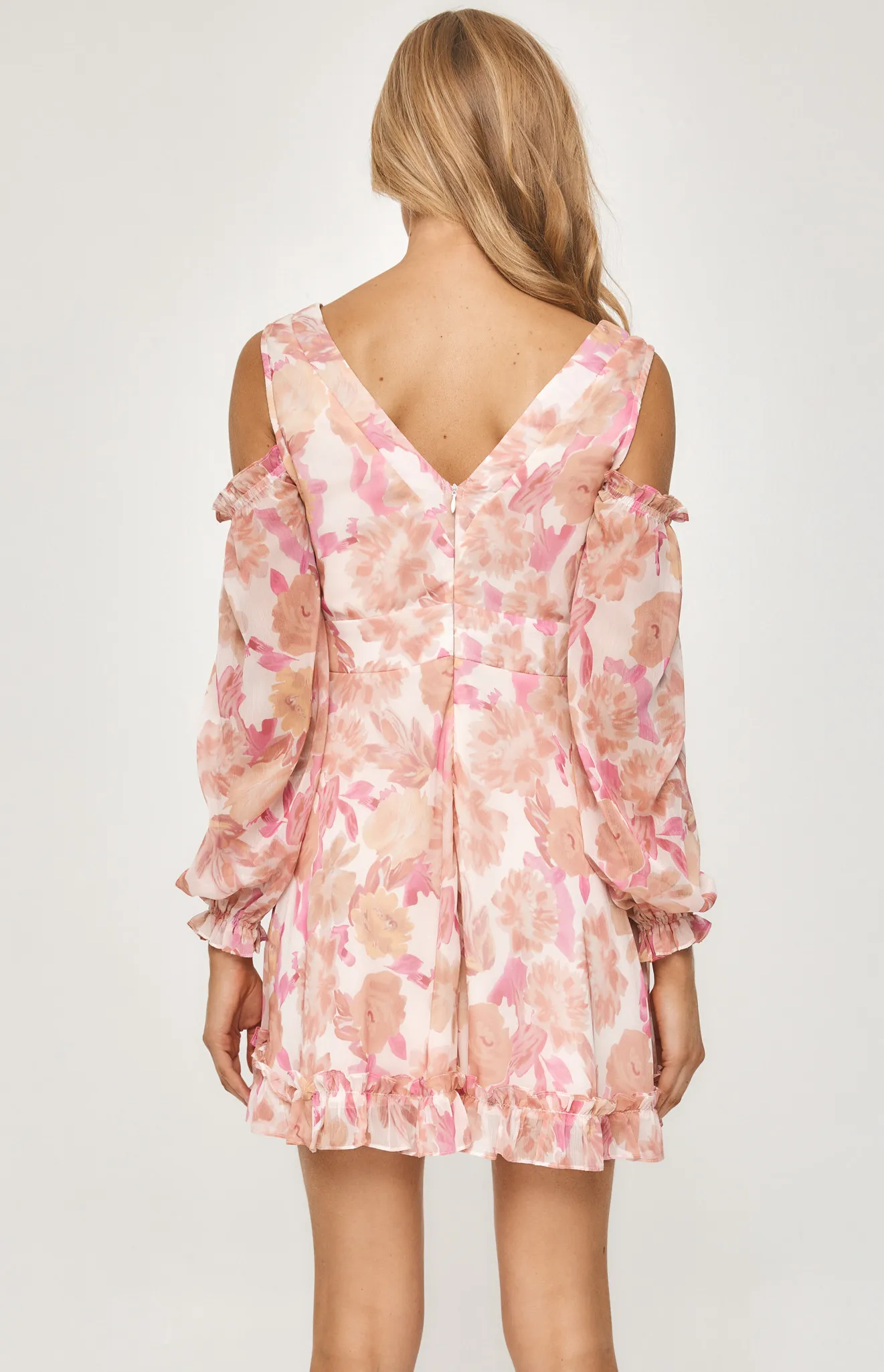 Floral Chiffon Dress Cut Shoulder Detail (WDR453B)