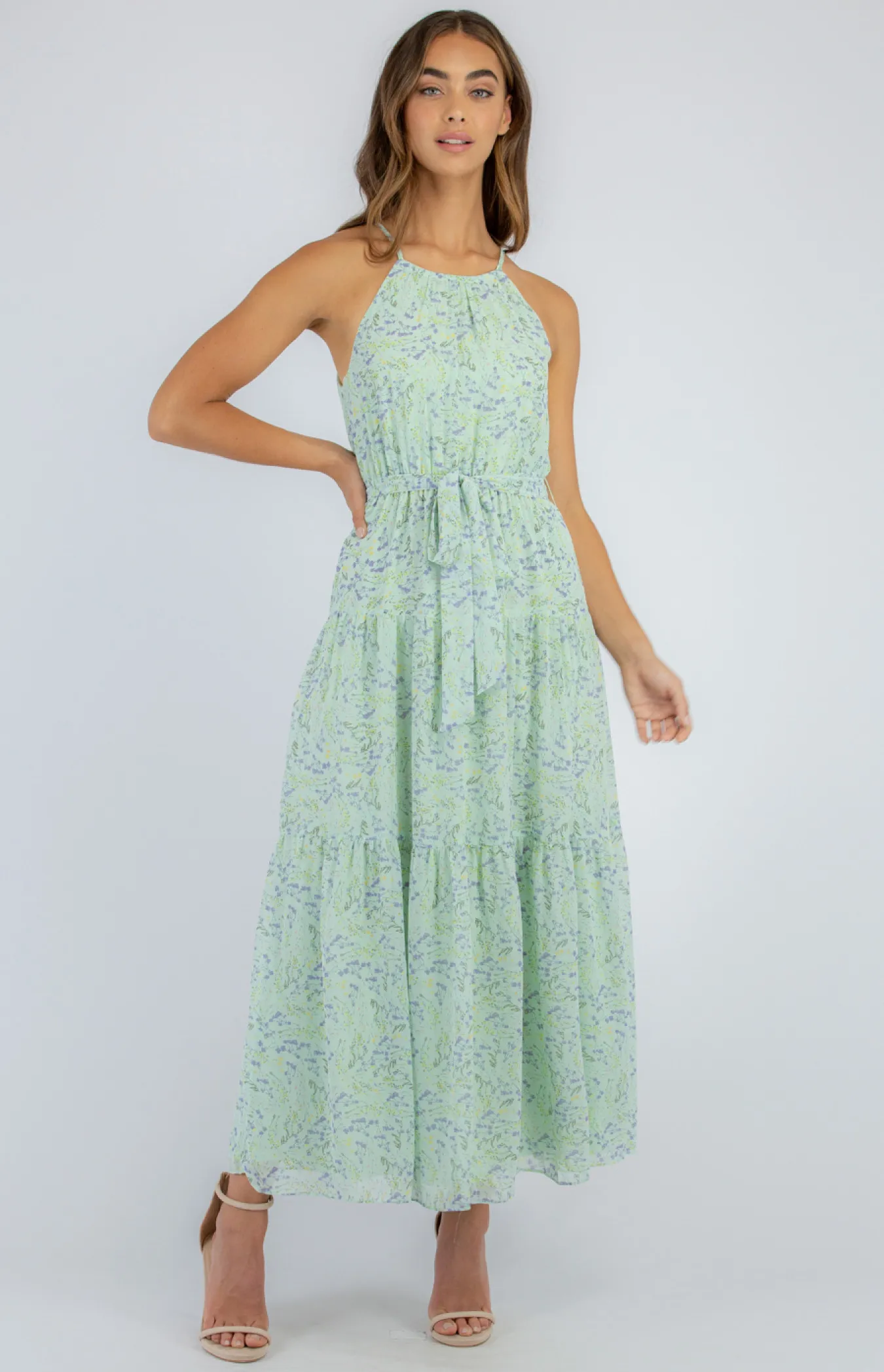 Floral Maxi Dress with Tie (ADR1022-2B)