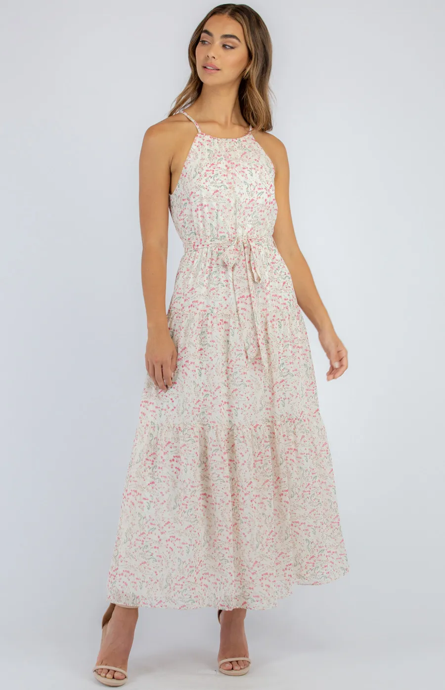 Floral Maxi Dress with Tie (ADR1022-2B)