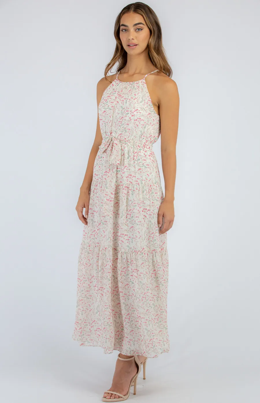 Floral Maxi Dress with Tie (ADR1022-2B)