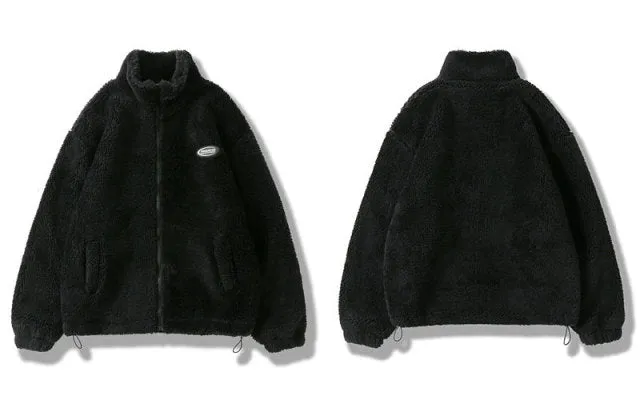 Fluffy Fleece Jacket Men's Winter Streetwear Harajuku Zipper Coat