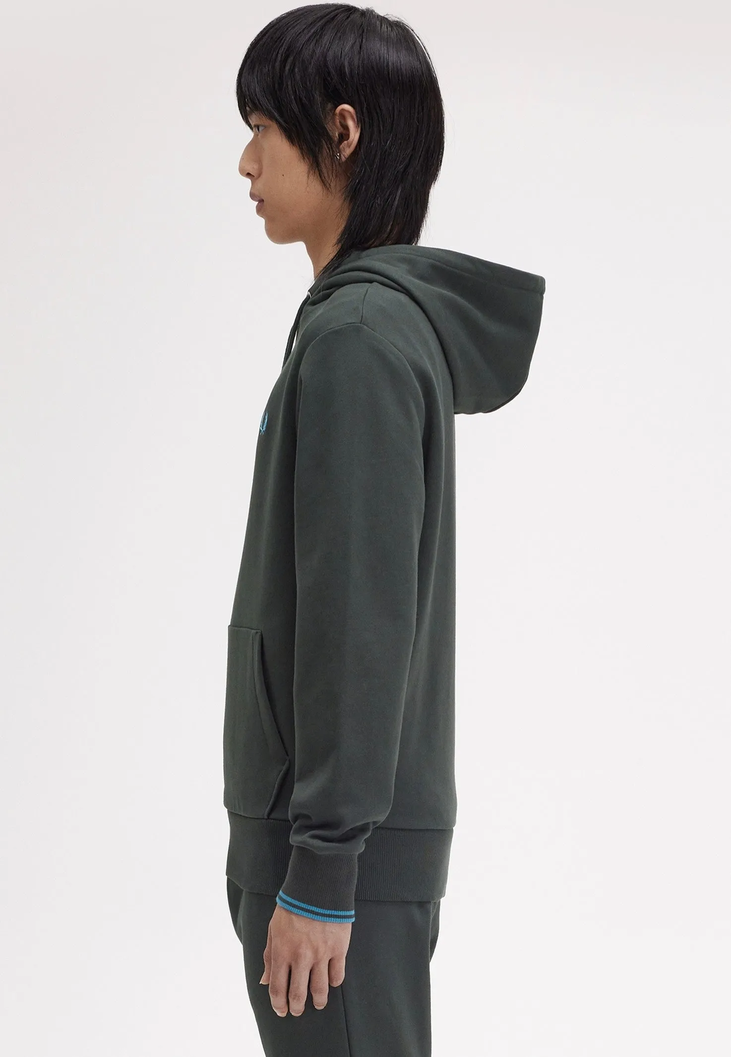 Fred Perry Tipped Hooded Hoodie Night Green Runaway Bay Ocean