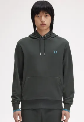 Fred Perry Tipped Hooded Hoodie Night Green Runaway Bay Ocean