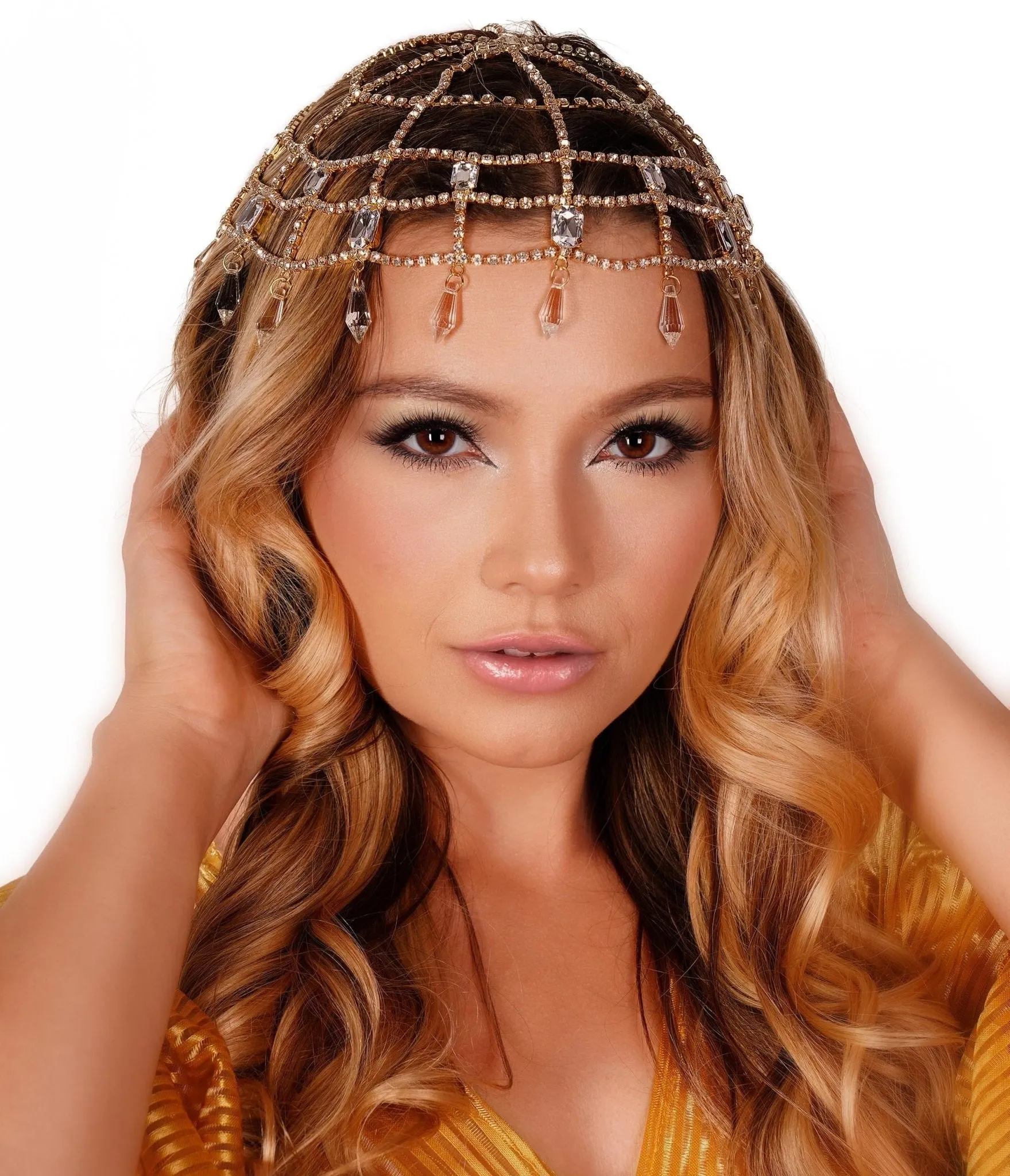 Gold Rhinestone Headpiece with Clear Cap