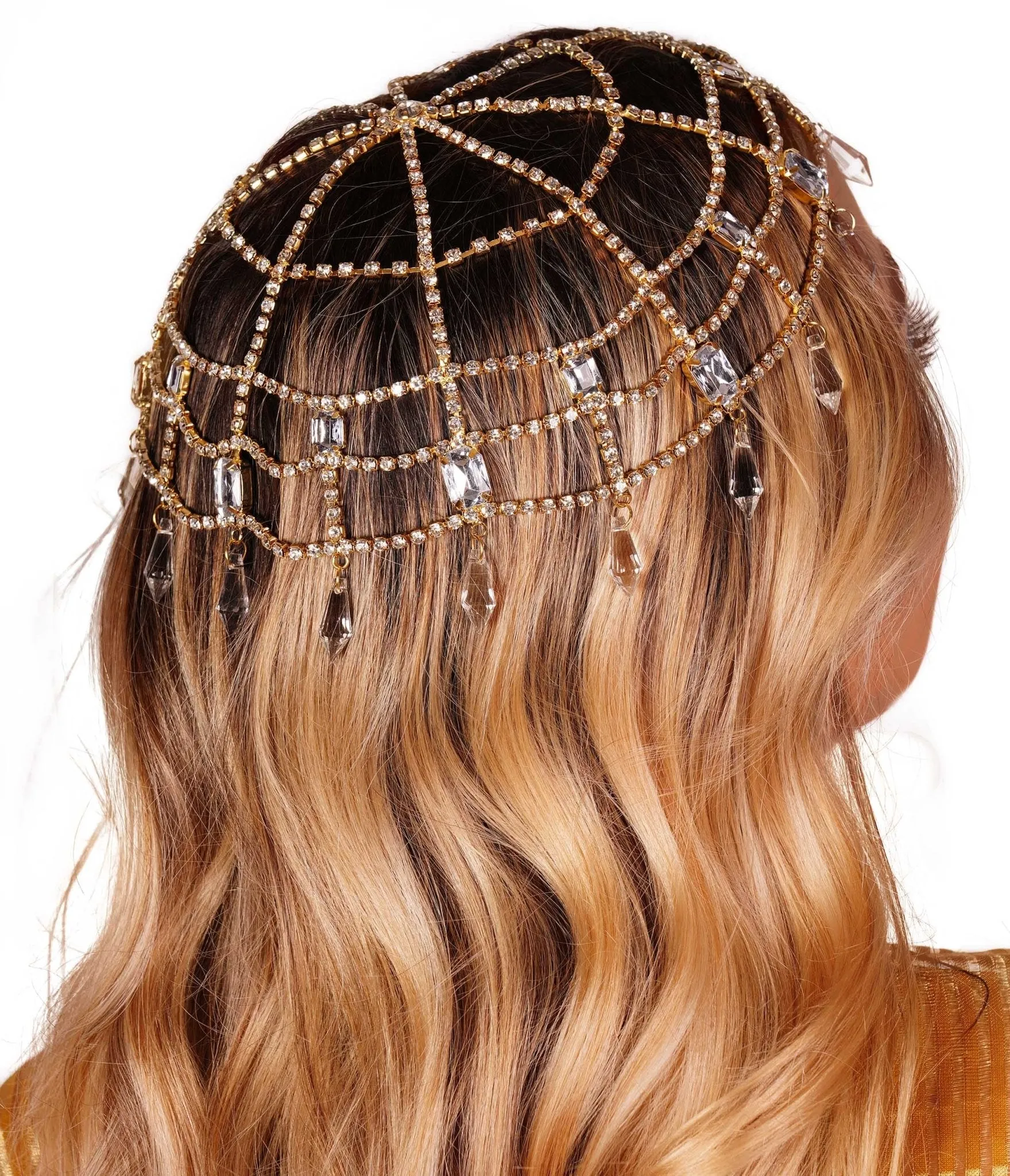 Gold Rhinestone Headpiece with Clear Cap