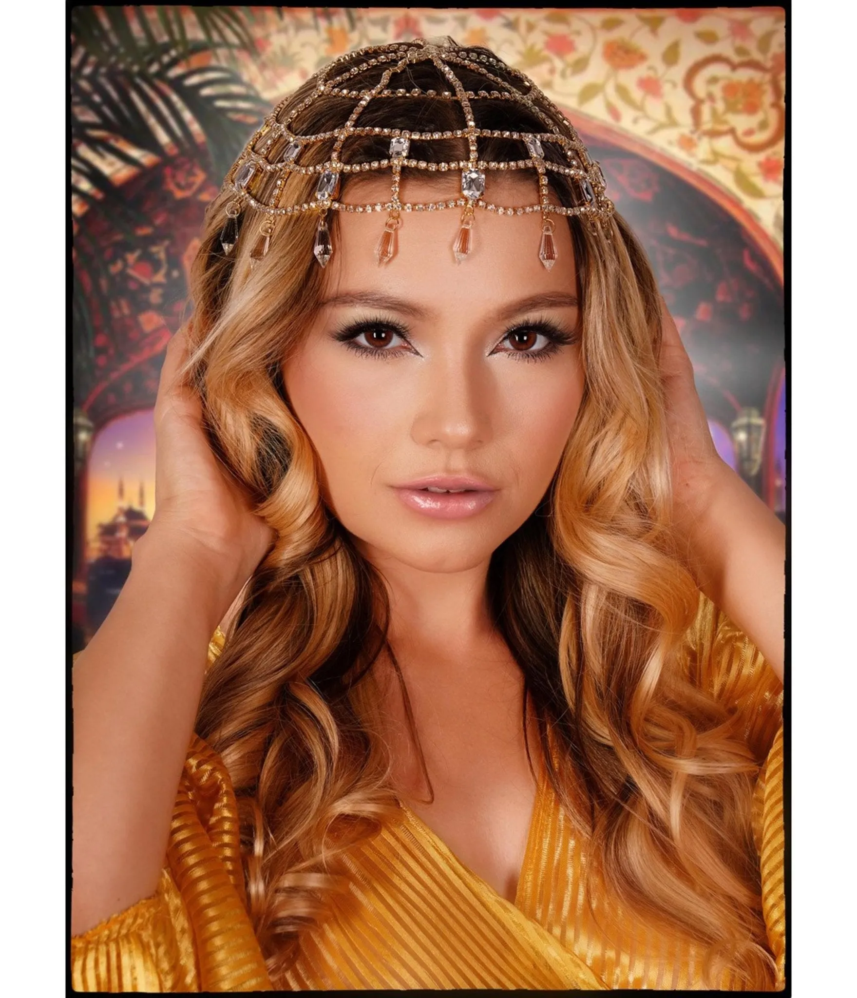 Gold Rhinestone Headpiece with Clear Cap