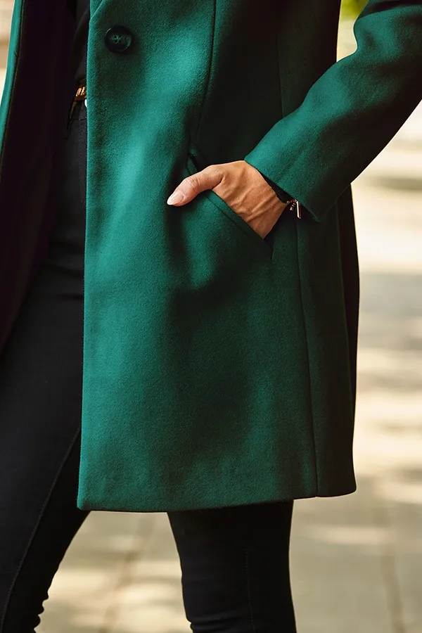 Green Faux Wool Notch Neck Coat - Search Engine Optimized: Green Faux Wool Coat with Notch Neck