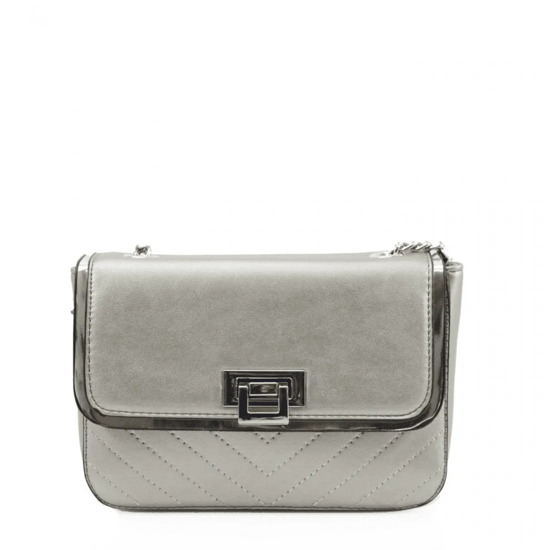 Grey Shoulder Bag with Long Chain - Stylish Design