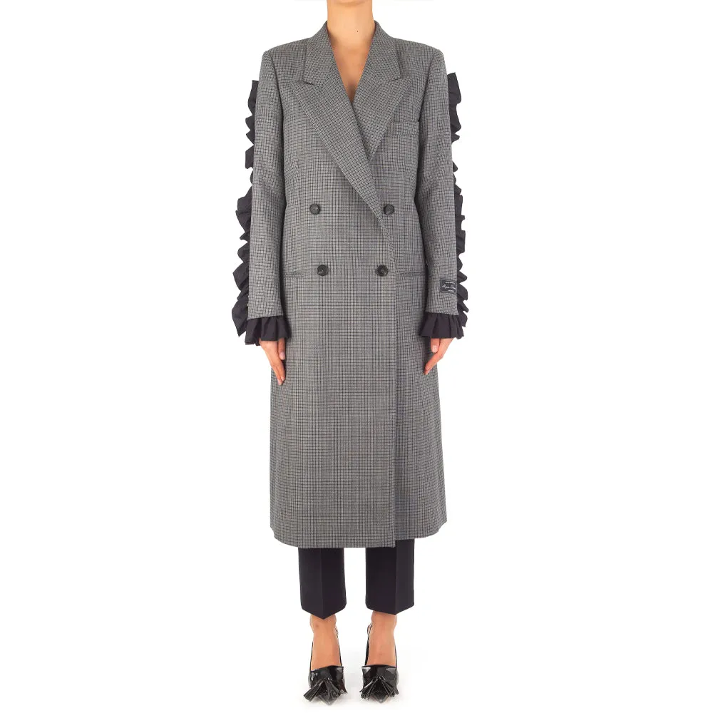 Grey Wool Coat with Microcheck Pattern for Women