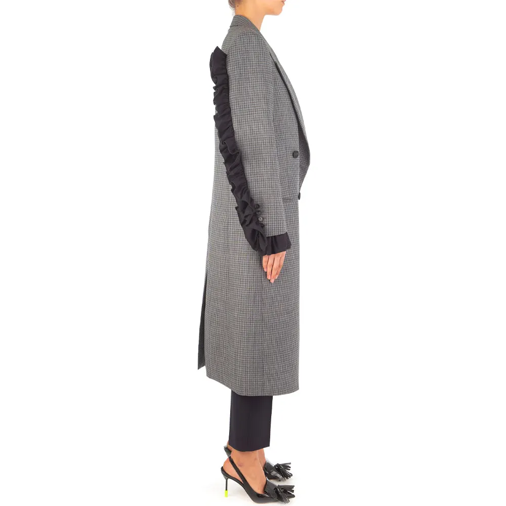 Grey Wool Coat with Microcheck Pattern for Women