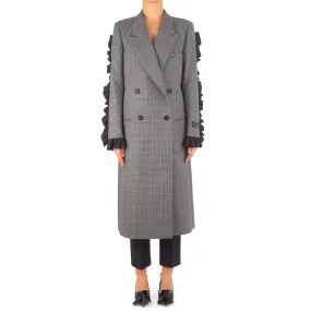 Grey Wool Coat with Microcheck Pattern for Women