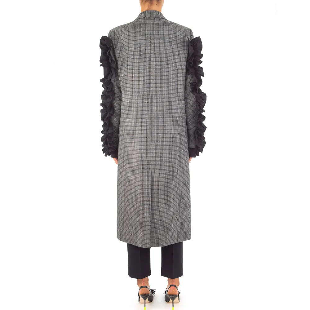 Grey Wool Coat with Microcheck Pattern for Women