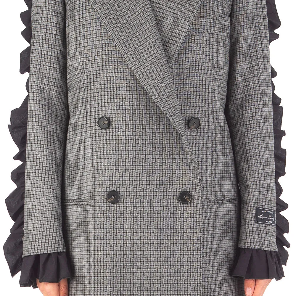 Grey Wool Coat with Microcheck Pattern for Women