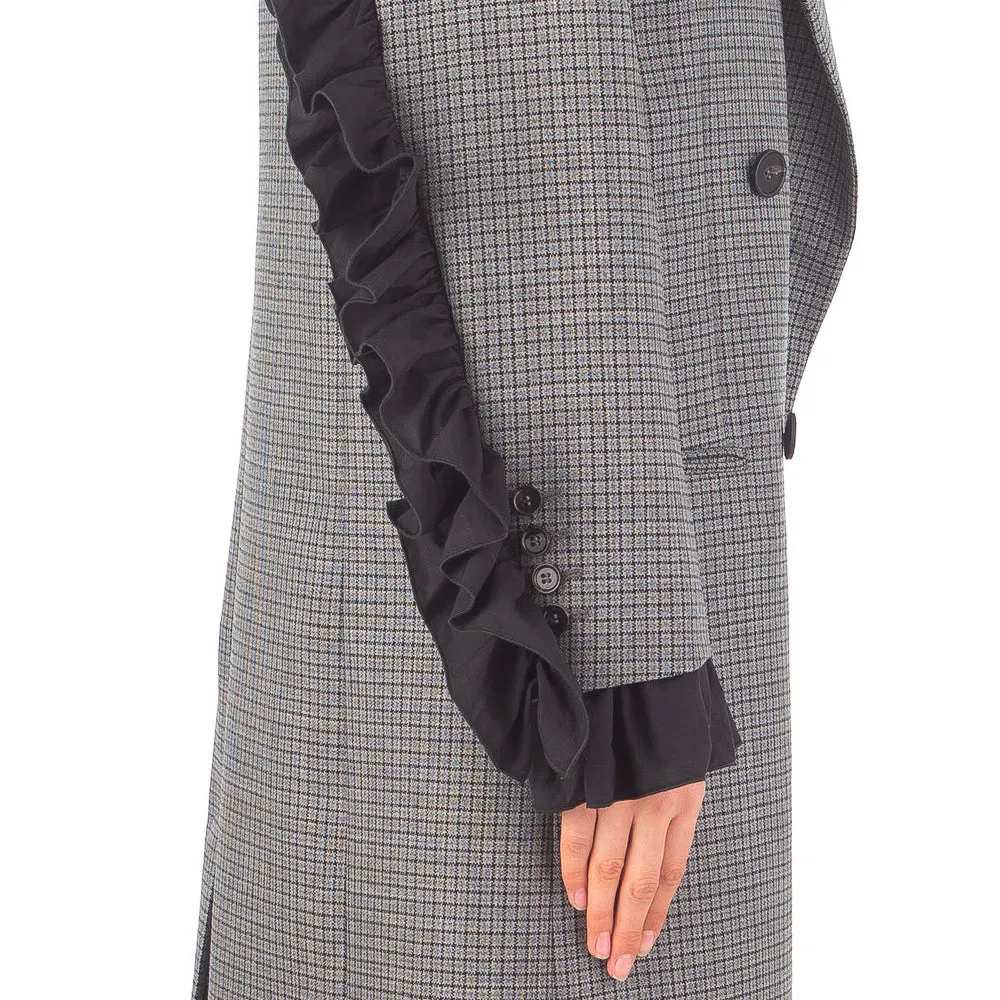 Grey Wool Coat with Microcheck Pattern for Women