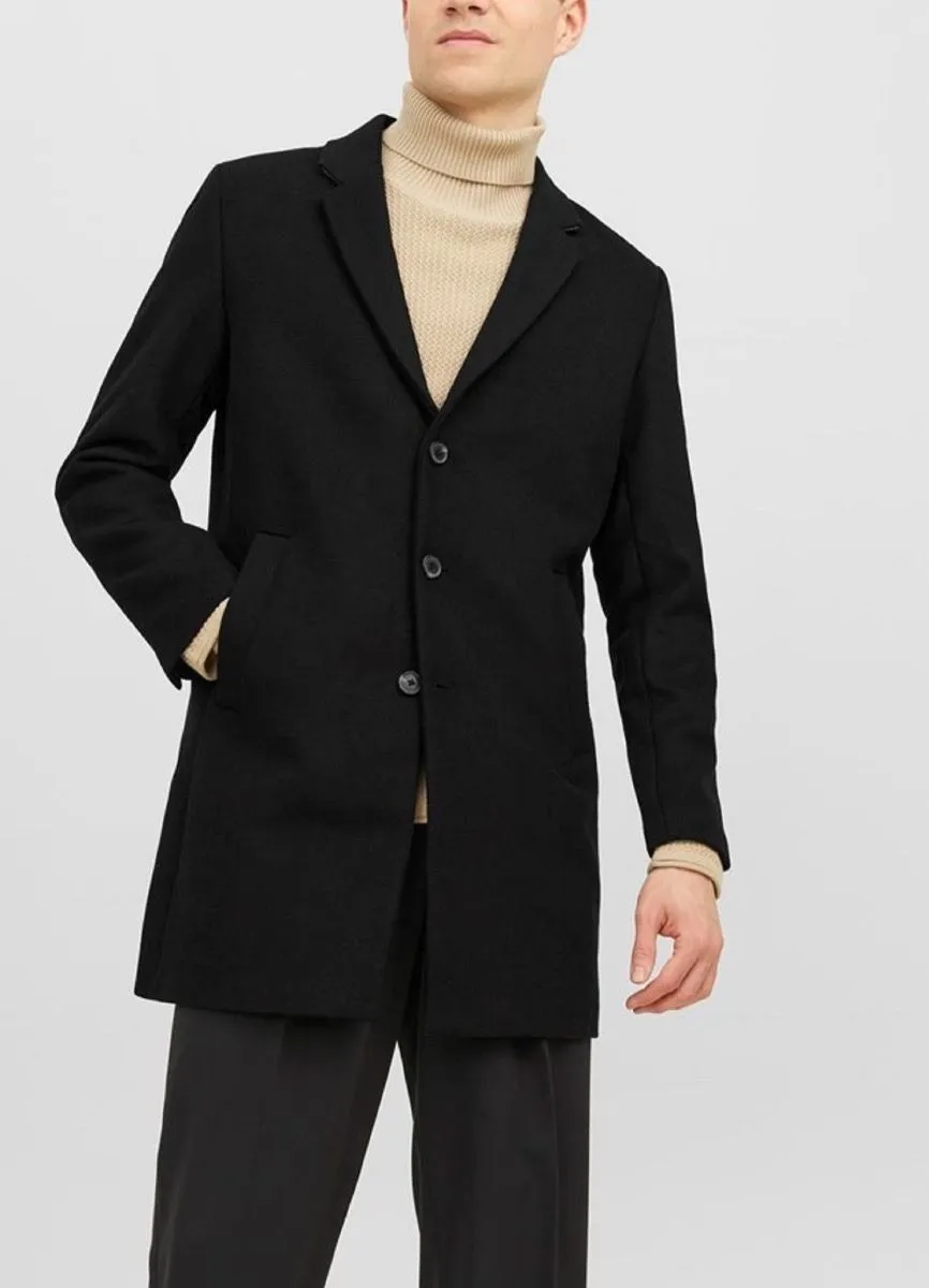 Long Morrison Wool Coat Jacket in Black by Jack & Jones