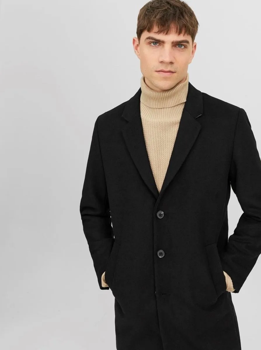 Long Morrison Wool Coat Jacket in Black by Jack & Jones