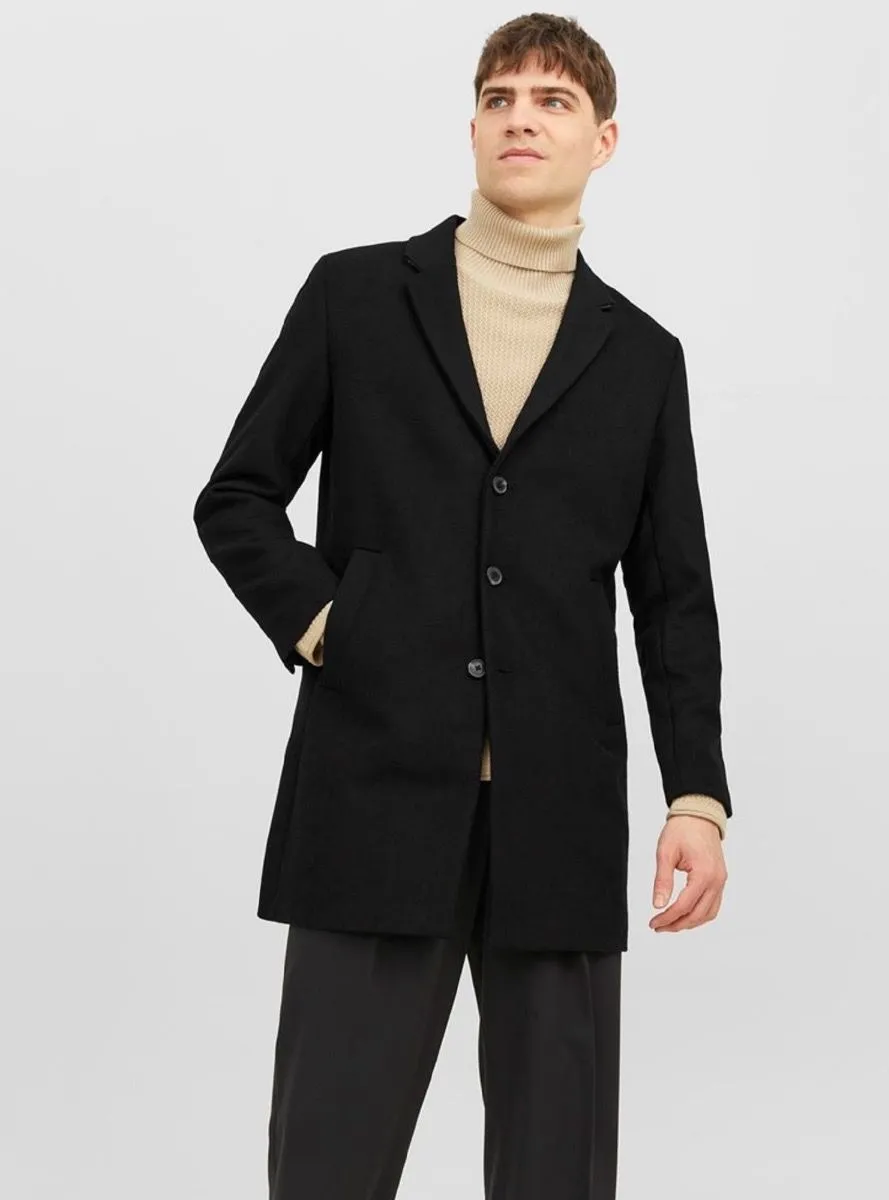 Long Morrison Wool Coat Jacket in Black by Jack & Jones