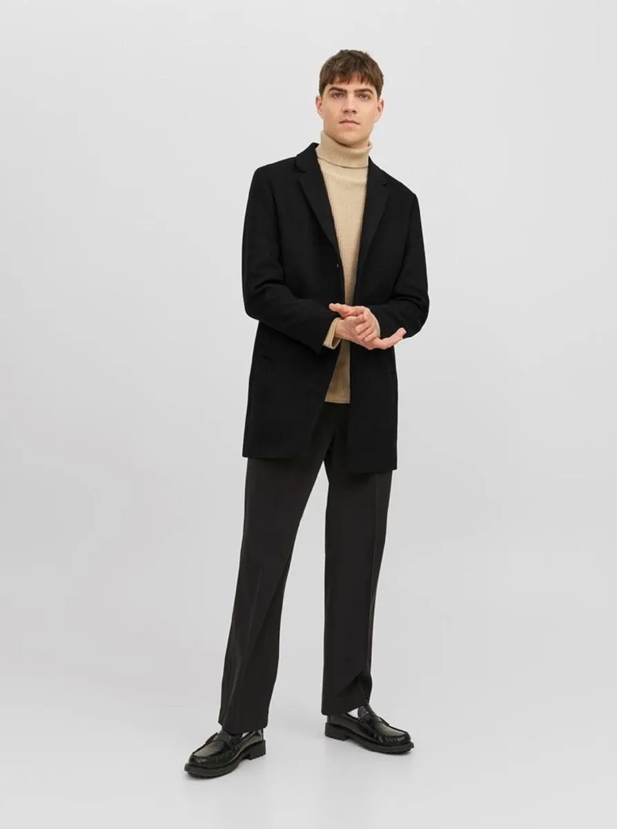 Long Morrison Wool Coat Jacket in Black by Jack & Jones