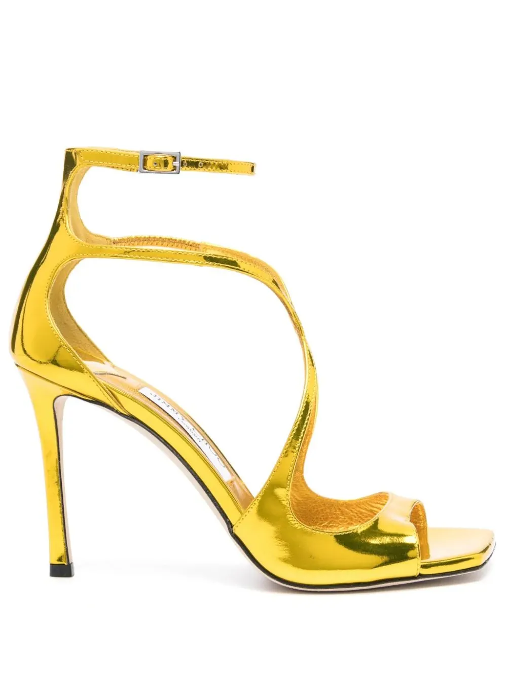 JIMMY CHOO Citrine Liquid Metal Leather Azia 95 Sandals