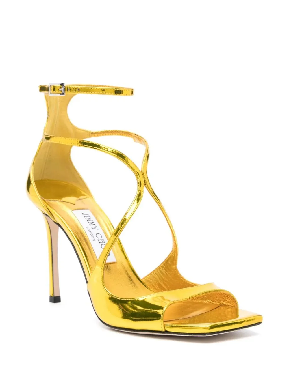 JIMMY CHOO Citrine Liquid Metal Leather Azia 95 Sandals