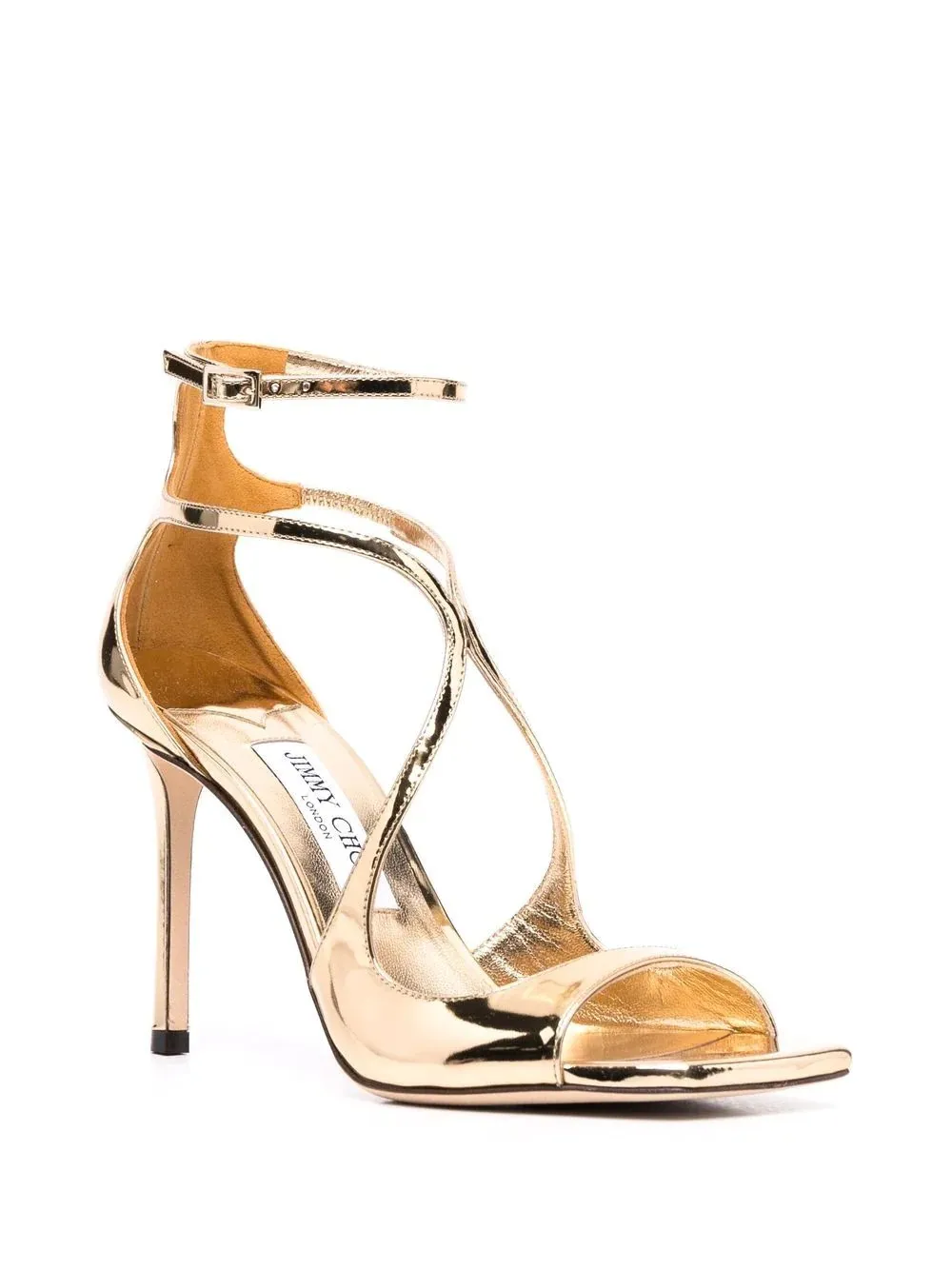 JIMMY CHOO Gold Liquid Metal Leather Azia 95 Sandals