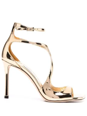 JIMMY CHOO Gold Liquid Metal Leather Azia 95 Sandals