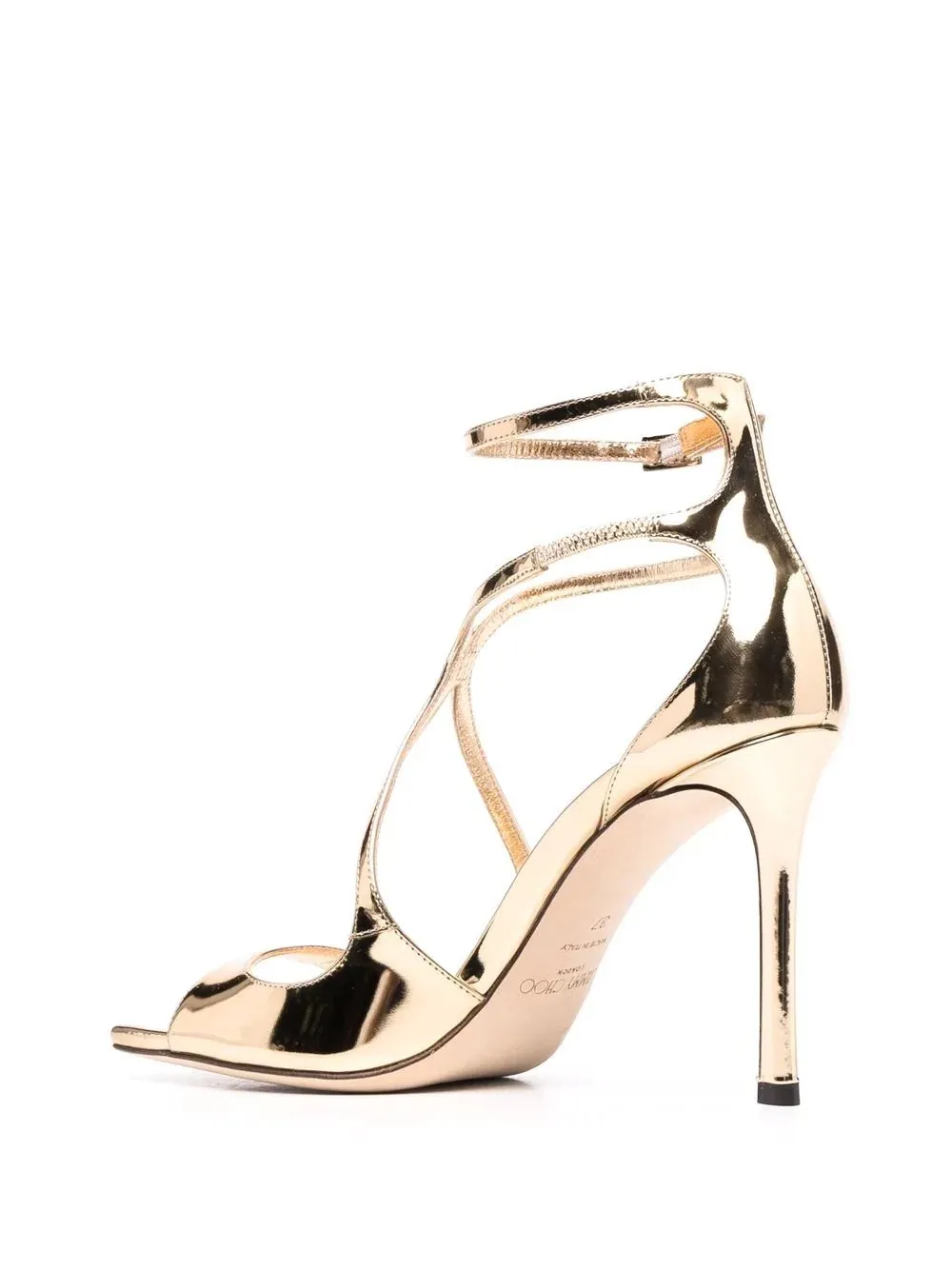 JIMMY CHOO Gold Liquid Metal Leather Azia 95 Sandals