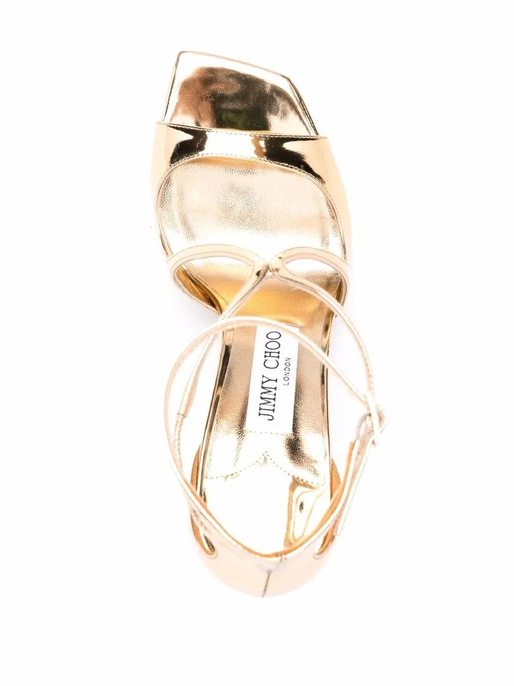 JIMMY CHOO Gold Liquid Metal Leather Azia 95 Sandals