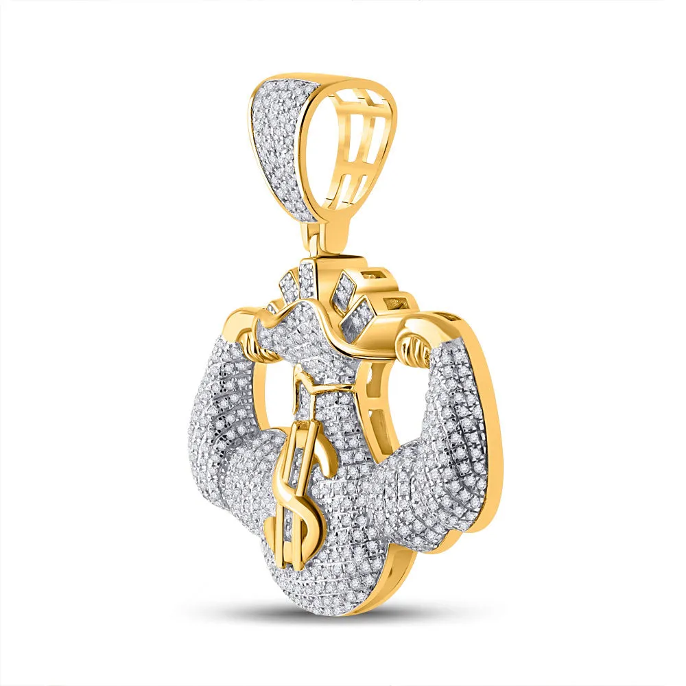 Keene Jewelers 10kt Yellow Gold Round Diamond Flex Money Bag Charm Pendant 1-1/3 Cttw Mens