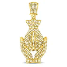 Keene Jewelers 10kt Yellow Gold Round Diamond Money Bag Hands Charm Pendant 2 Cttw Mens