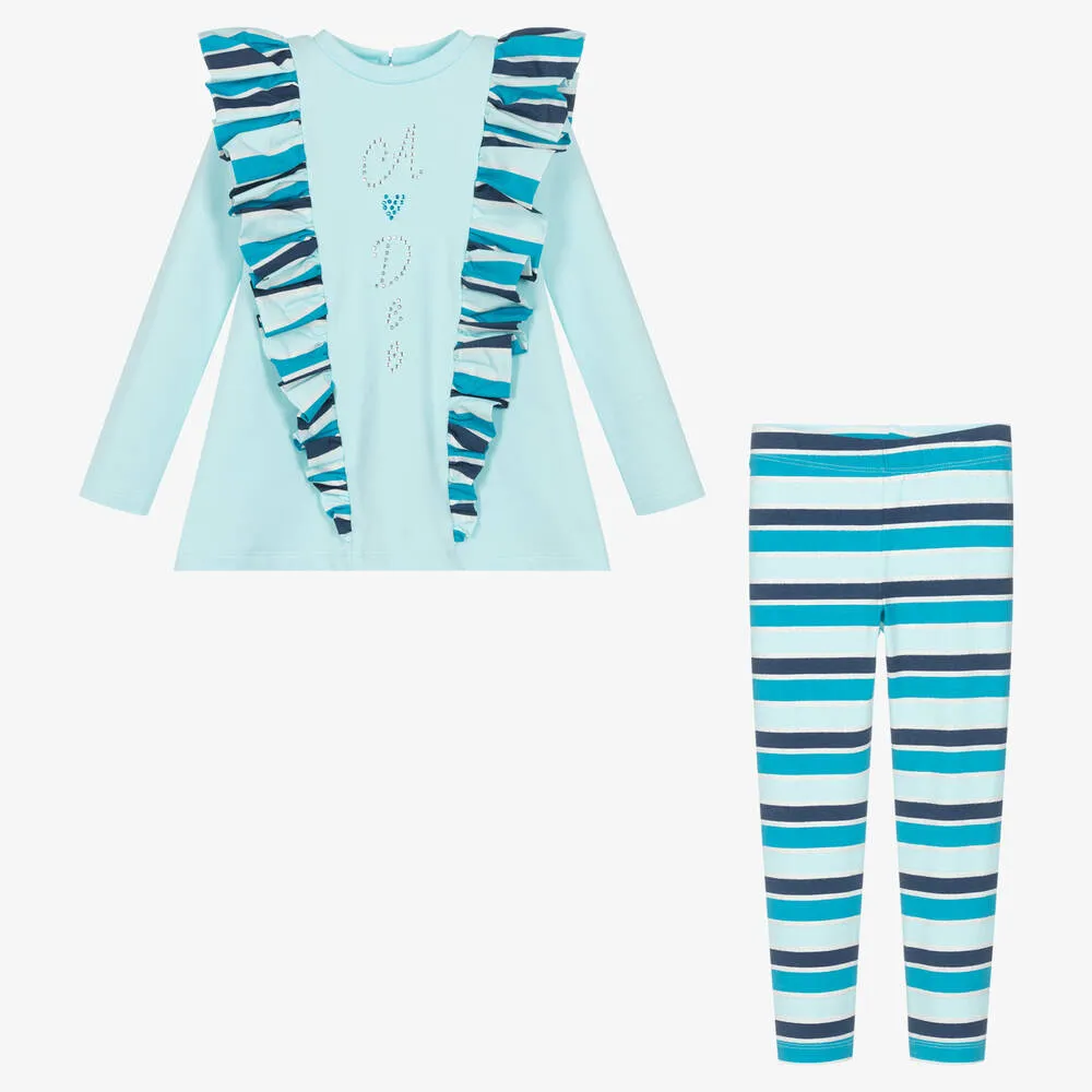 Kids Blue Striped Leggings Set