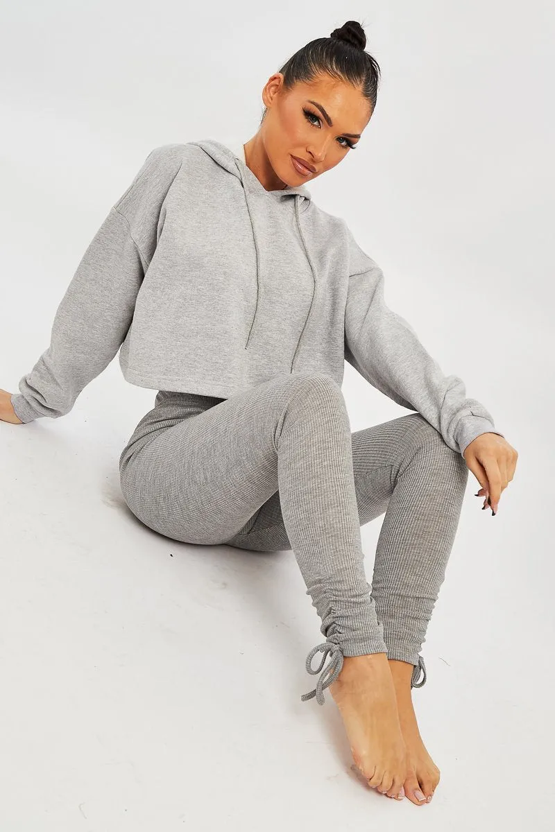 Grey Ruched Ankle Leggings - Hollyann