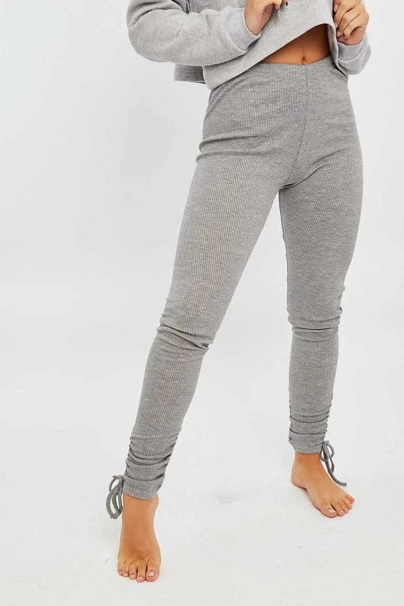 Grey Ruched Ankle Leggings - Hollyann