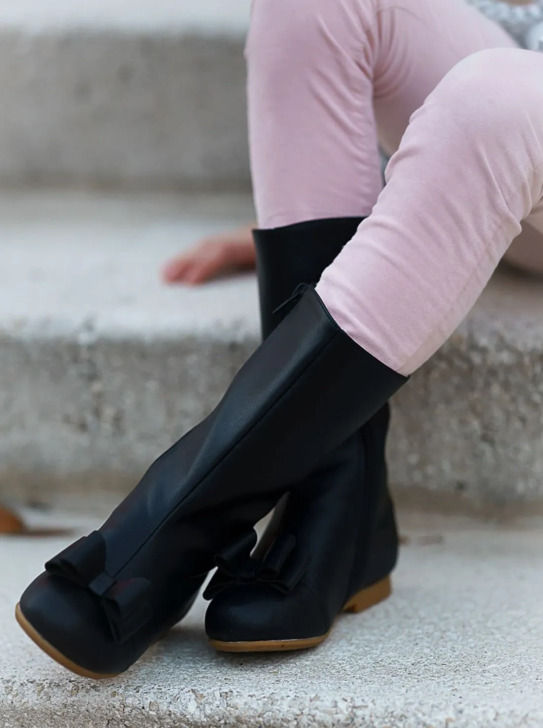 Liv and Mia Girls Black Bow Front Boots