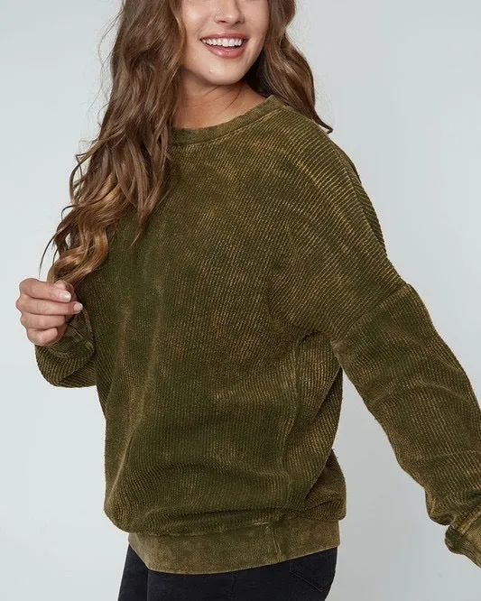 Corduroy Knit Crew Neck Sweatshirt in Various Colors - Long Sleeve