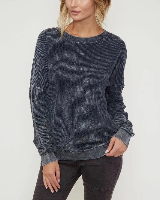 Corduroy Knit Crew Neck Sweatshirt in Various Colors - Long Sleeve