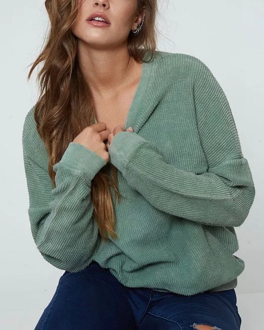 Corduroy Knit Crew Neck Sweatshirt in Various Colors - Long Sleeve