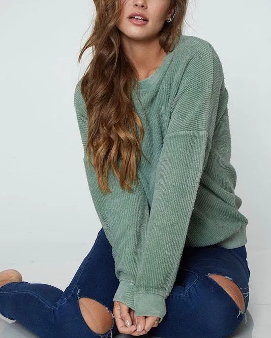 Corduroy Knit Crew Neck Sweatshirt in Various Colors - Long Sleeve