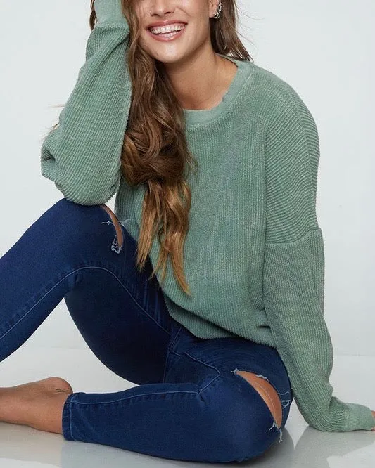 Corduroy Knit Crew Neck Sweatshirt in Various Colors - Long Sleeve