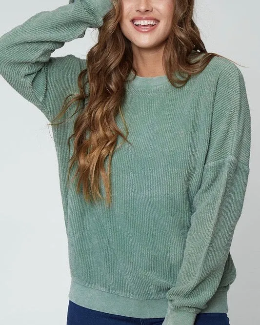 Corduroy Knit Crew Neck Sweatshirt in Various Colors - Long Sleeve