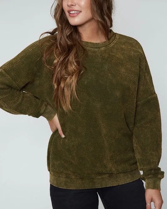 Corduroy Knit Crew Neck Sweatshirt in Various Colors - Long Sleeve