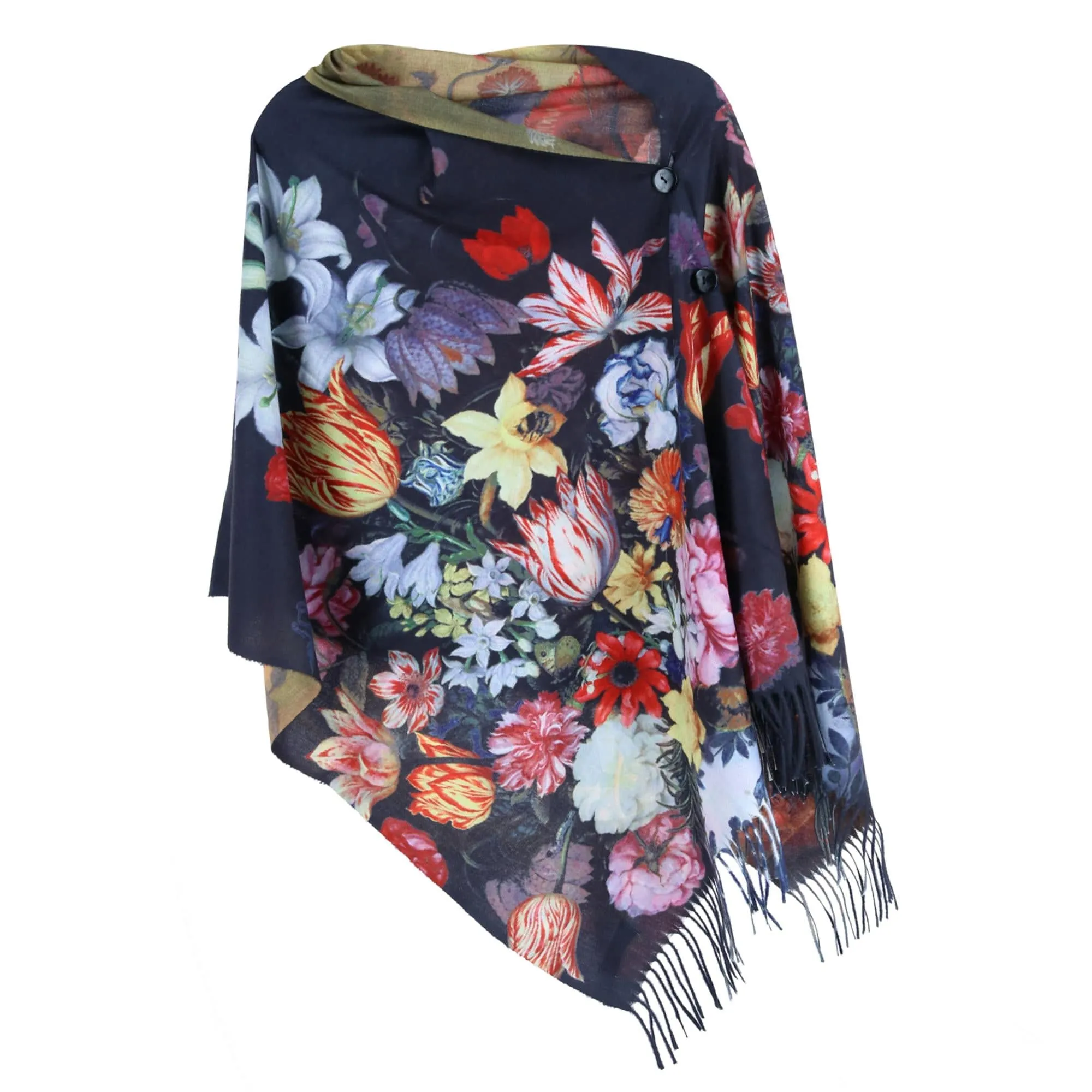 Magic Scarf Women's Reversible Floral Button Shawl