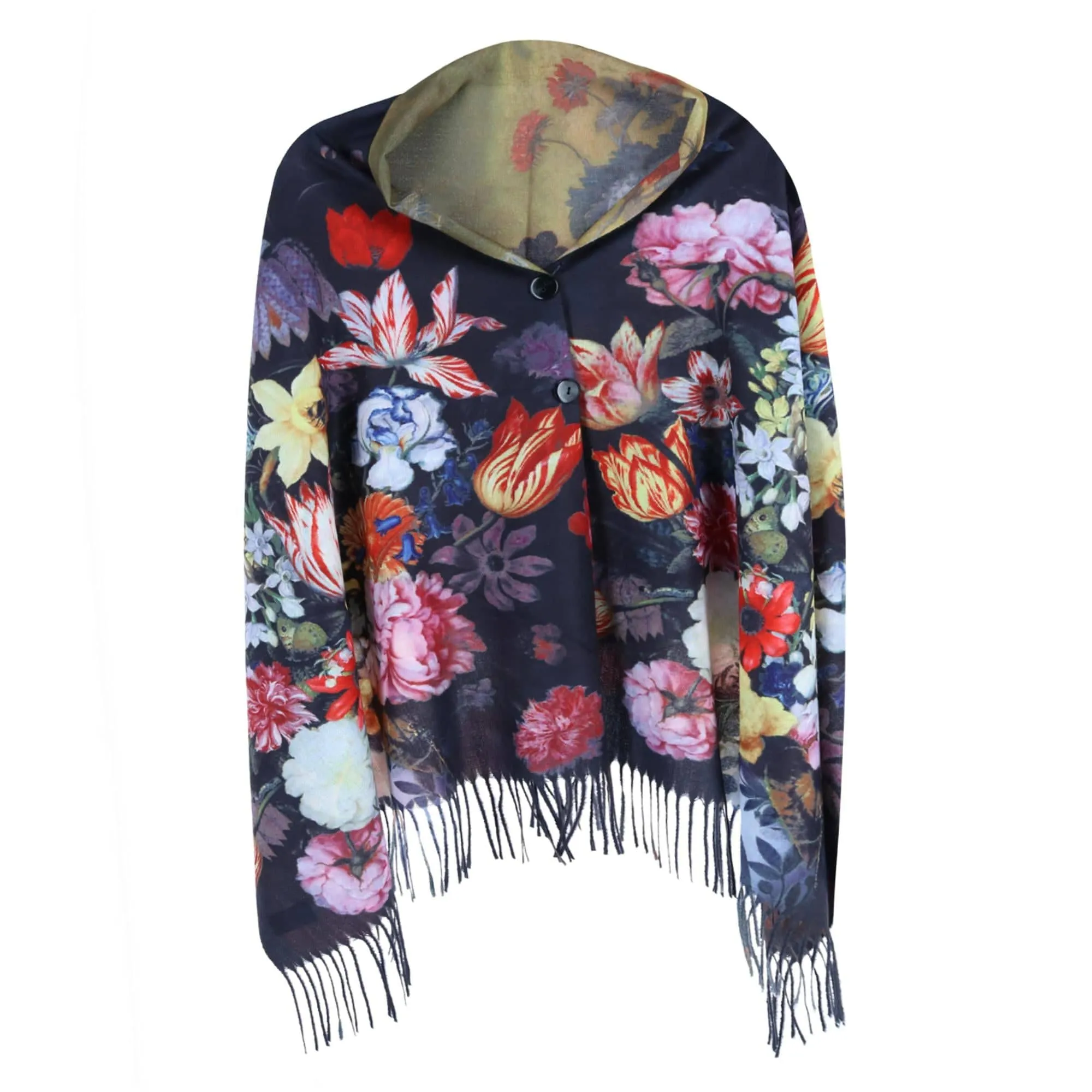 Magic Scarf Women's Reversible Floral Button Shawl