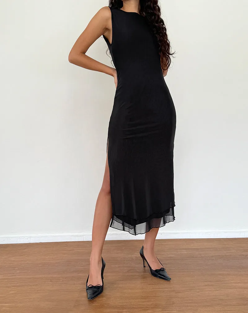 Mesh Black Backless Midi Dress - Lyra