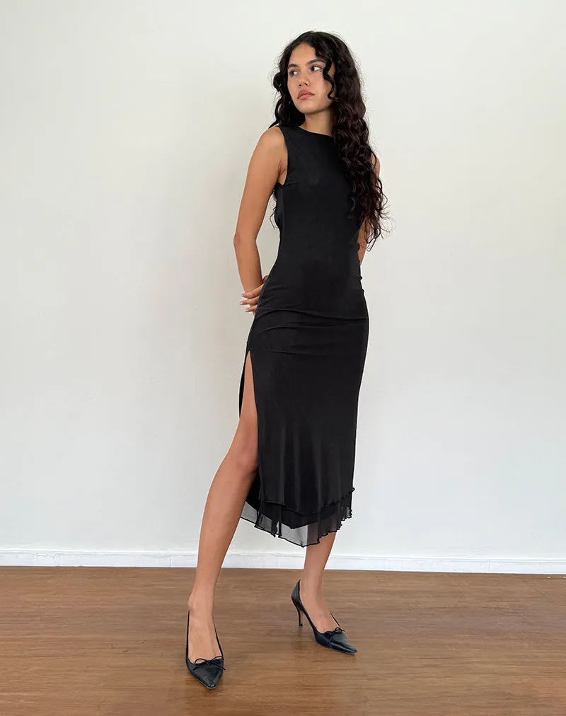 Mesh Black Backless Midi Dress - Lyra